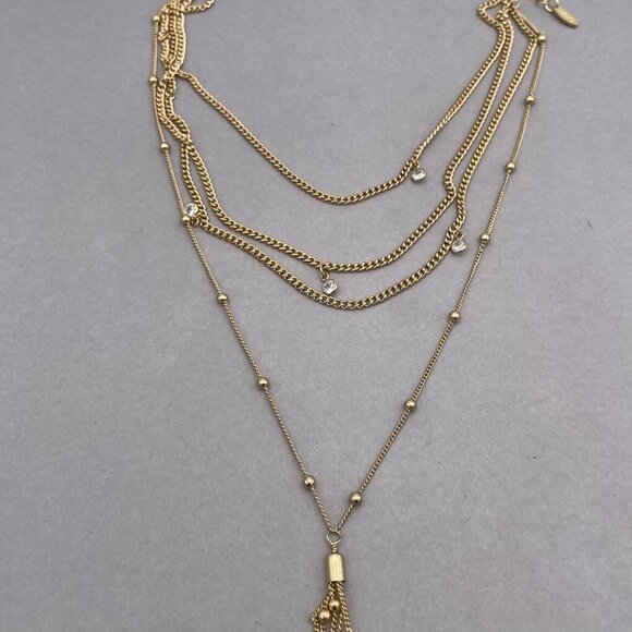 Ettika 14k Gold Plated Layered Chain Drop Tassel Necklace 15 to 19 in - Picture 5 of 7